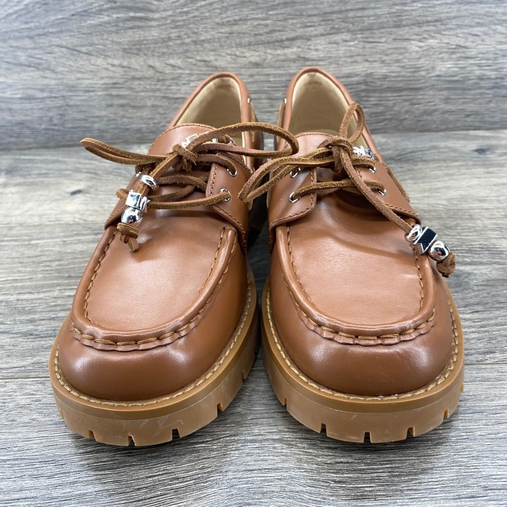 Michael Kors Boat Shoes Women 7M Tan Leather Chunky Lug Sole SG25H Loafers - Picture 3 of 9
